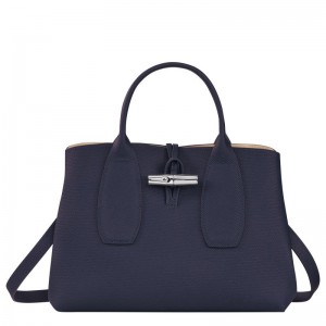 Bolsa de Mão Longchamp Roseau M Feminino Azul Marinho | 9546-GPEYJ