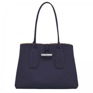 Bolsas Tote Longchamp Roseau L Feminino Azul Marinho | 5134-STZRN