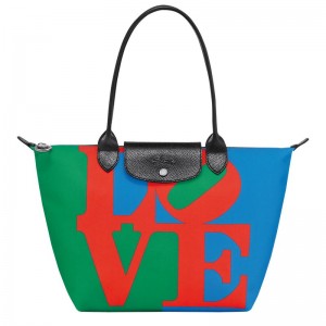 Bolsas Tote Longchamp x Robert Indiana M Feminino Vermelhas Azul Marinho | 2365-YPQRB