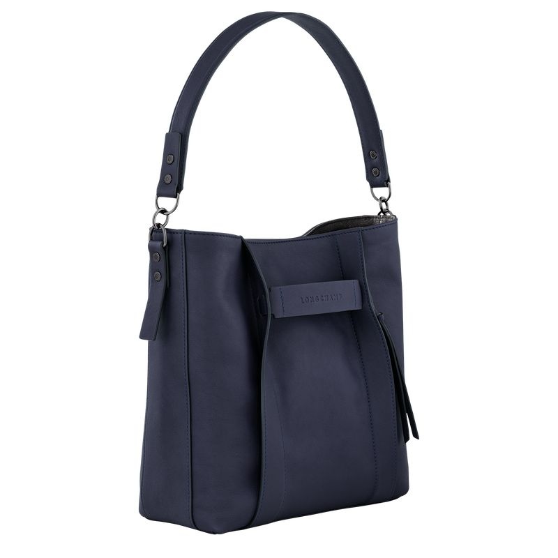 Bolsa Hobo Longchamp 3D M Feminino Azul Marinho | 2416-BPZFV