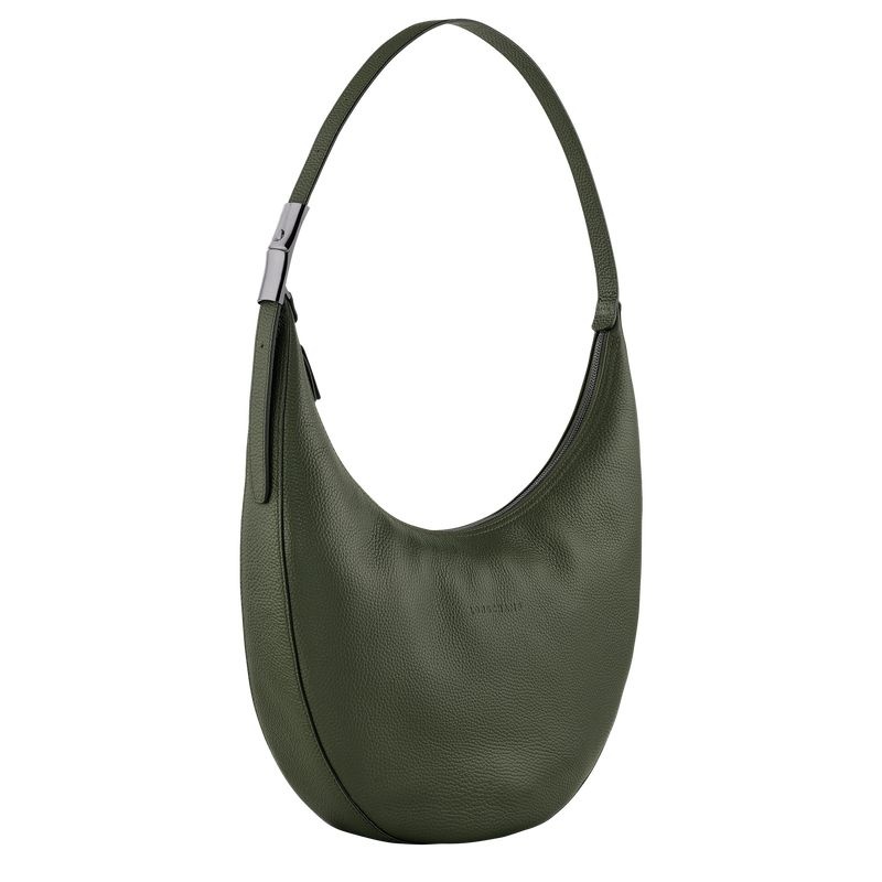 Bolsas De Ombro Longchamp Roseau Essential L Feminino Caqui | 6195-TLNBJ