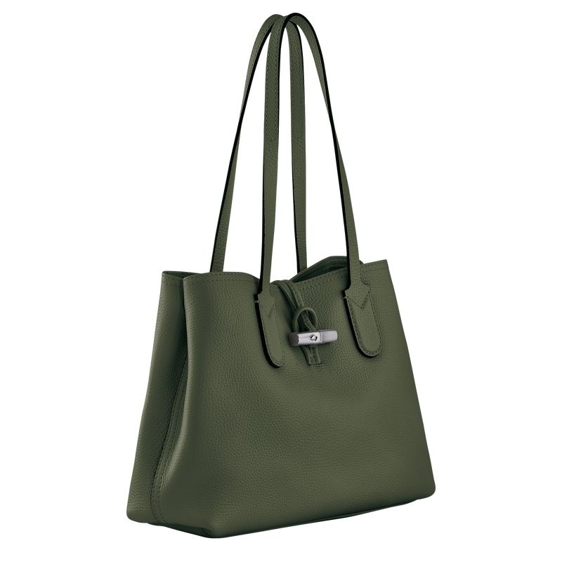 Bolsas Tote Longchamp Roseau Essential M Feminino Caqui | 6218-YLSJR