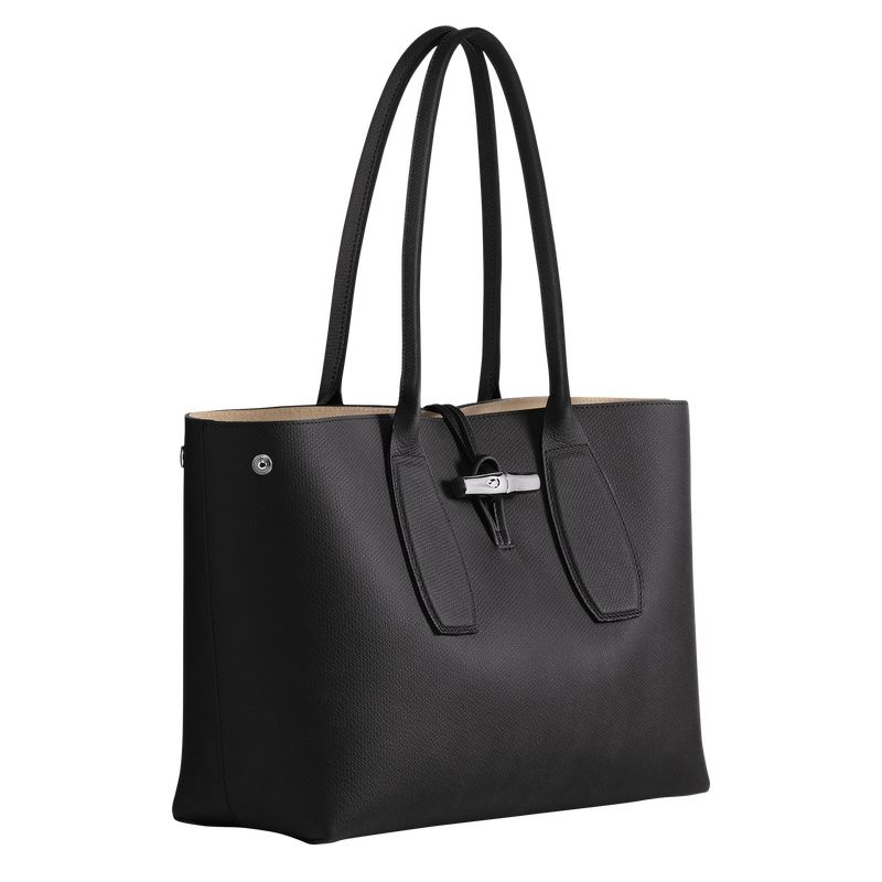 Bolsas Tote Longchamp Roseau L Feminino Pretas | 0316-IXHAC