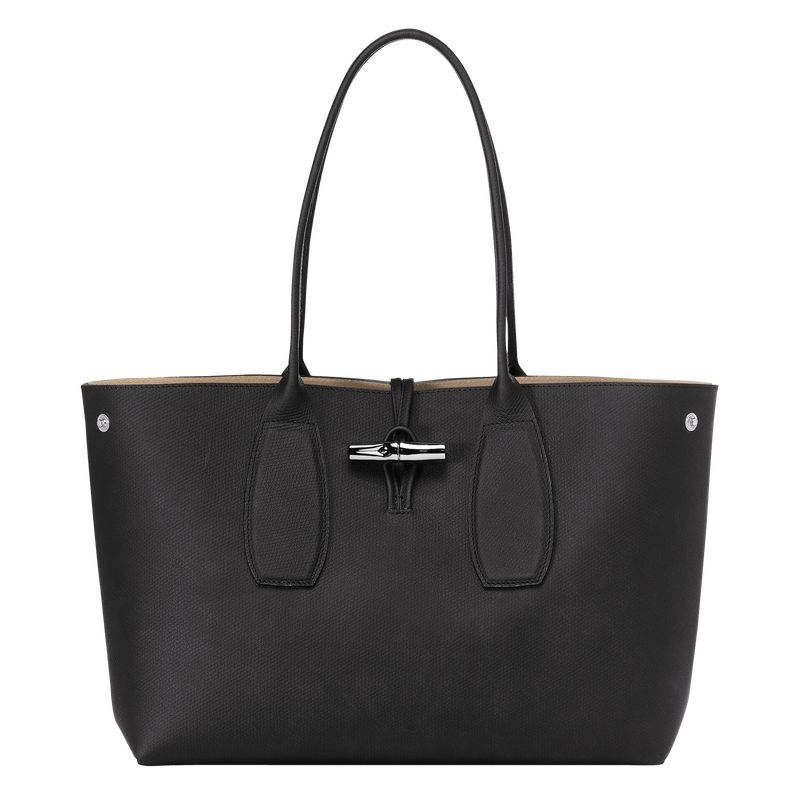 Bolsas Tote Longchamp Roseau L Feminino Pretas | 0316-IXHAC