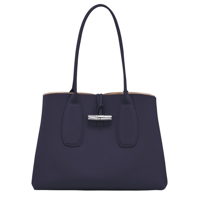 Bolsas Tote Longchamp Roseau L Feminino Azul Marinho | 5134-STZRN