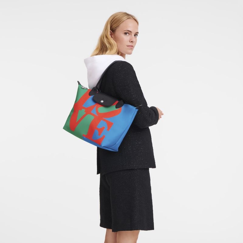 Bolsas Tote Longchamp x Robert Indiana M Feminino Vermelhas Azul Marinho | 2365-YPQRB